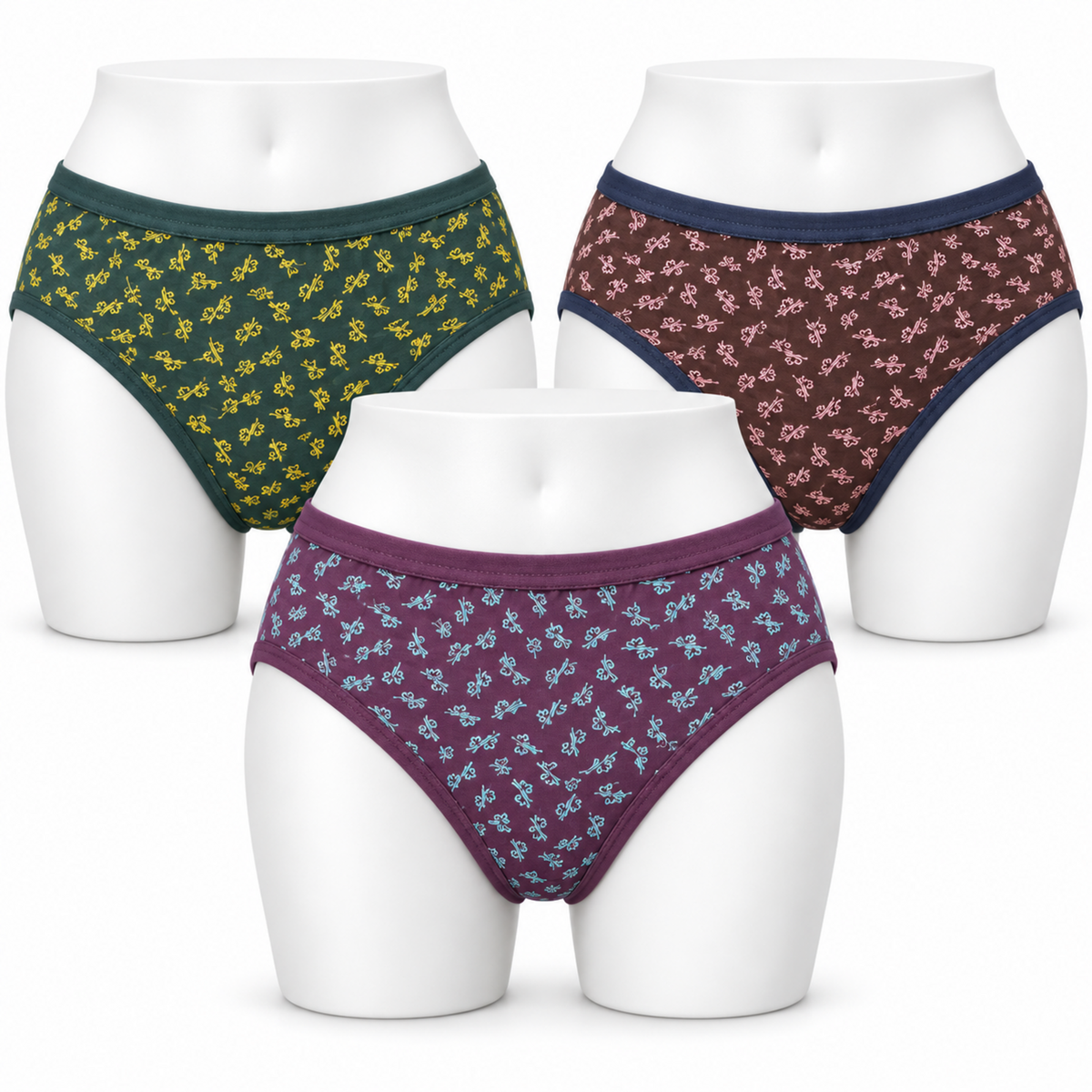Women's Cotton Blend Panties – Pack of 3 | Purple, Green & Brown
