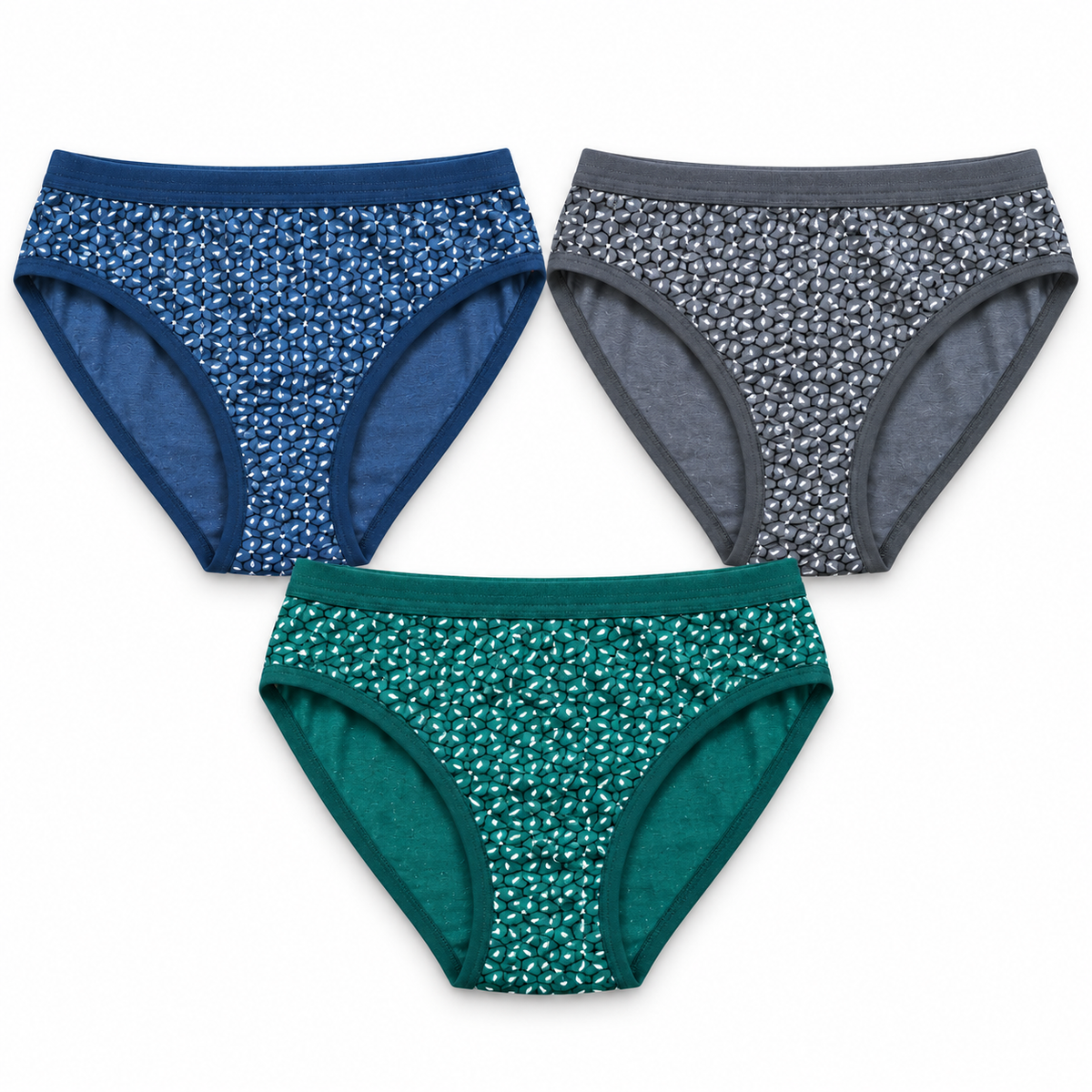 Women's Cotton Blend Panties – Pack of 3 | Green, Grey & Blue