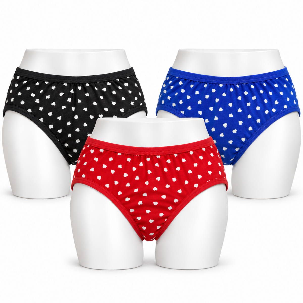 Women's Cotton Lycra Panties – Pack of 3 | Black, Blue & Red