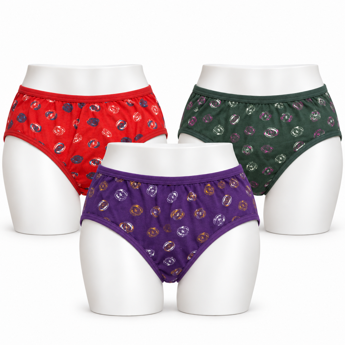 Women's Cotton Lycra Panties – Pack of 3 | Red, Green & Purple