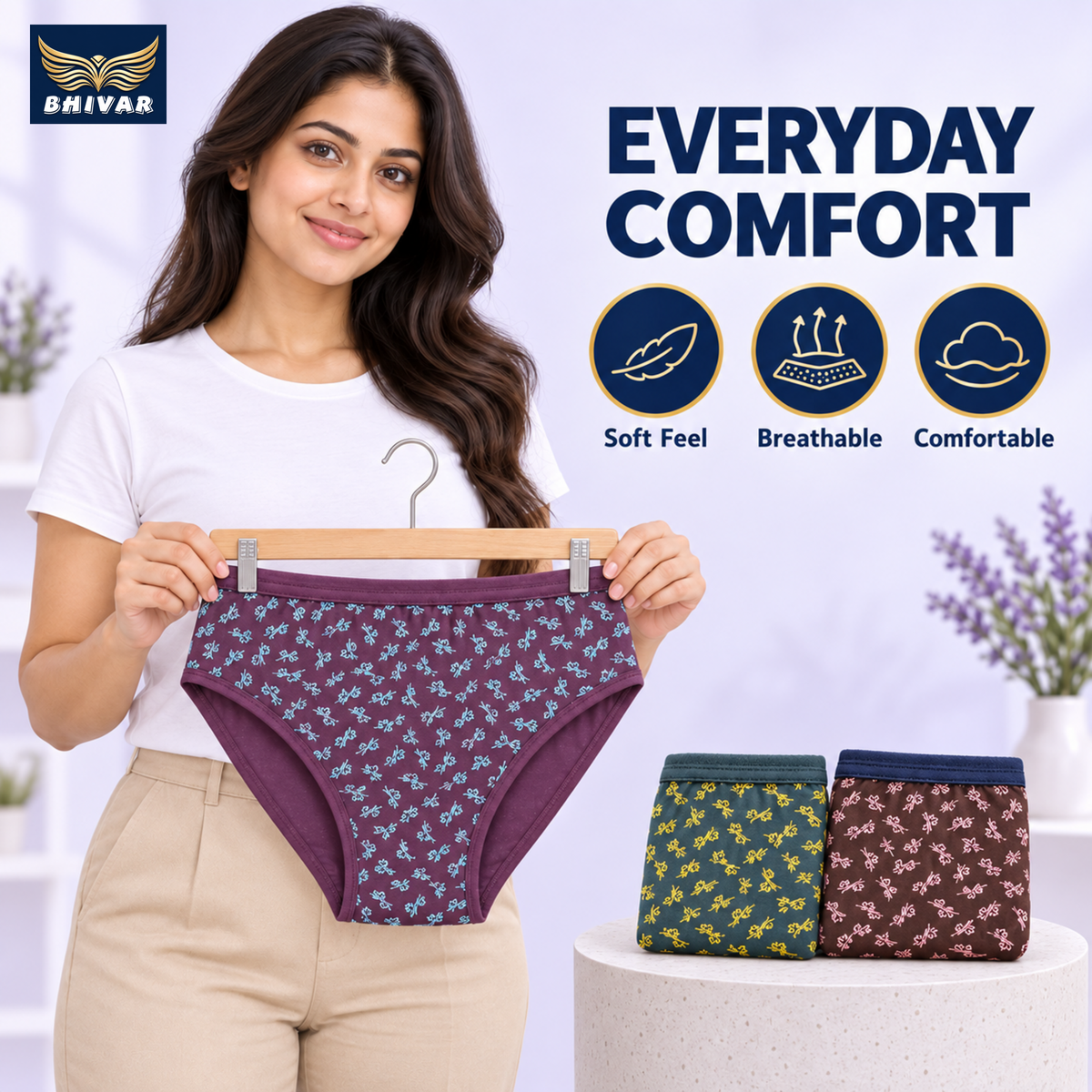 Women's Cotton Blend Panties – Pack of 3 | Purple, Green & Brown