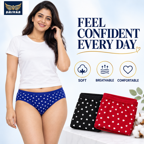 Women's Cotton Lycra Panties – Pack of 3 | Black, Blue & Red