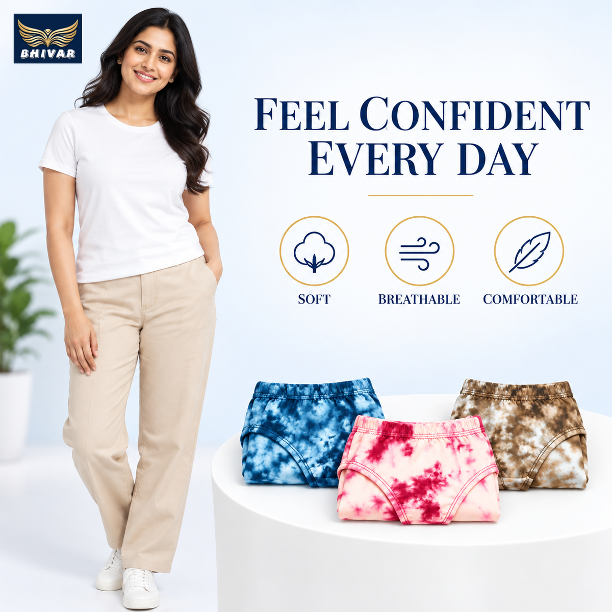 Women's Cotton Panties – Pack of 3 | Blue, Pink & Brown