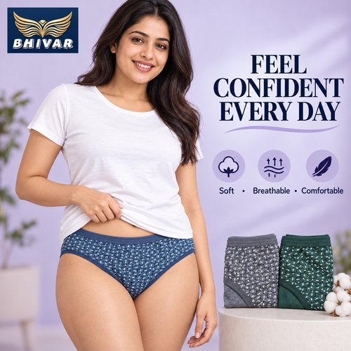 Women's Cotton Blend Panties – Pack of 3 | Green, Grey & Blue