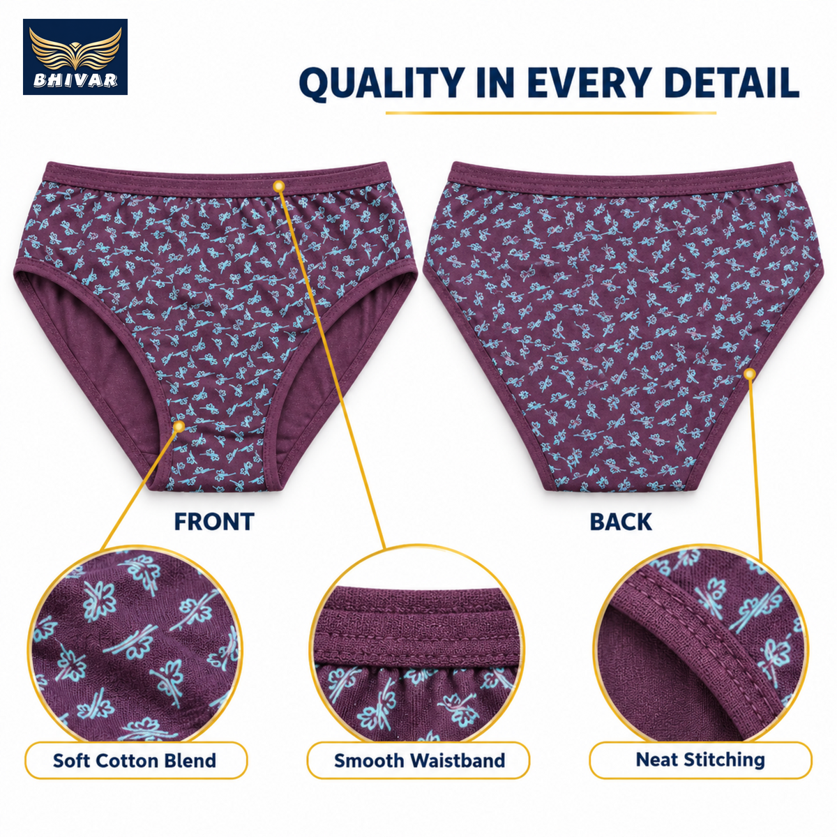 Women's Cotton Blend Panties – Pack of 3 | Purple, Green & Brown