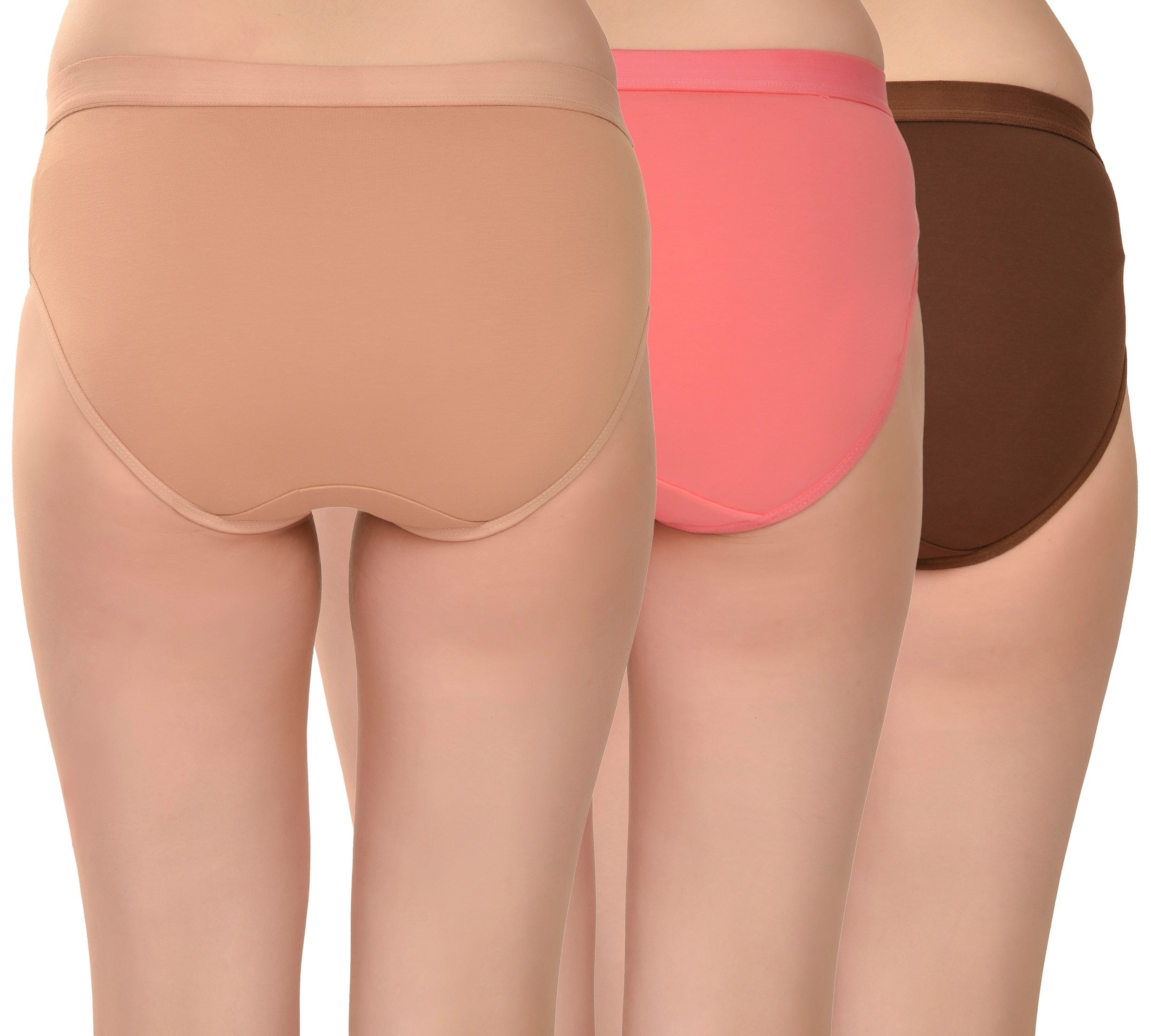 Women's Stretch-Fit Cotton Lycra Panties Pack of 3 – Brown, Coral Pink & Camel
