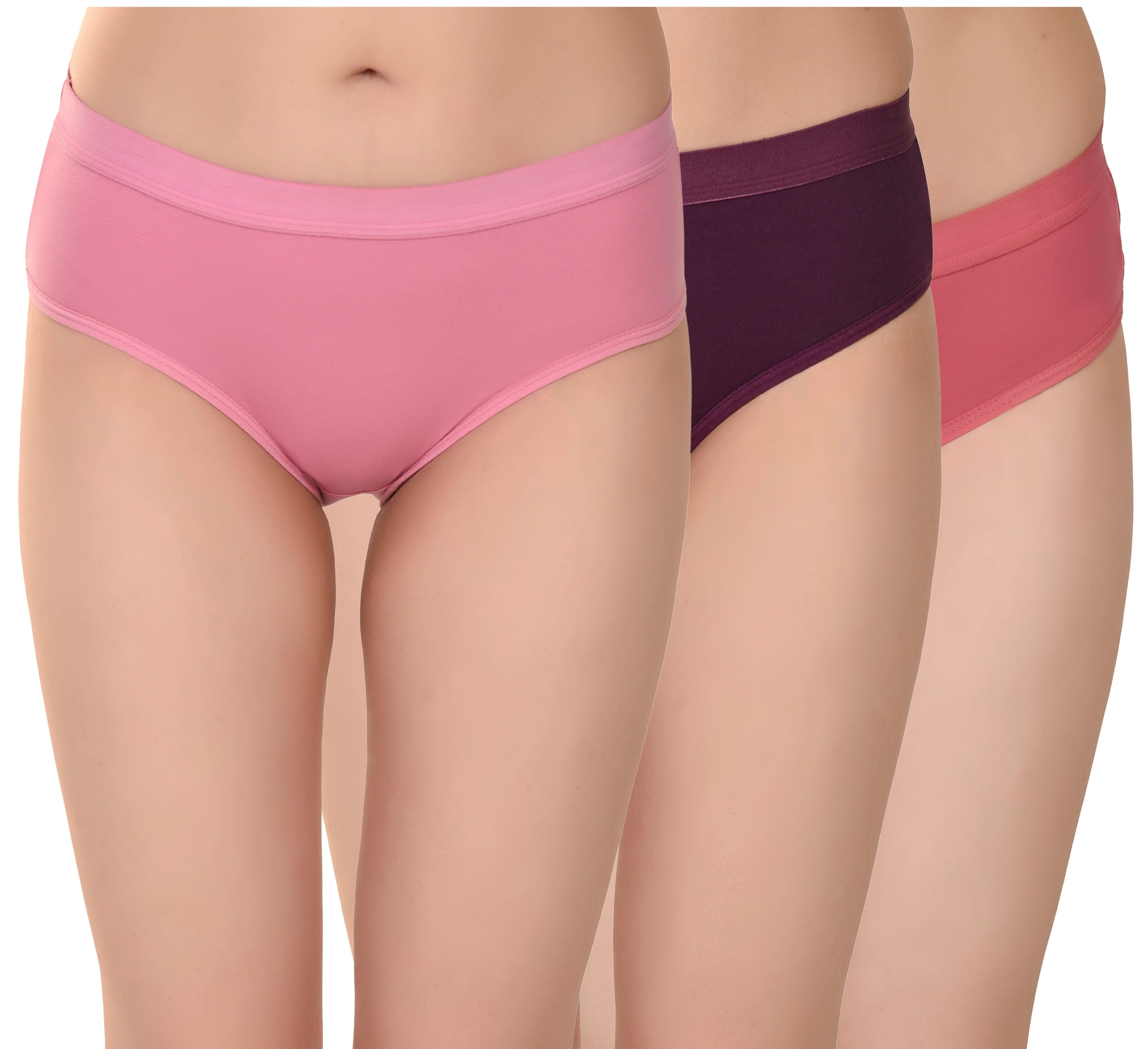 Women's Stretch-Fit Cotton Lycra Panties Pack of 3 – Dusty Rose, Purple & Pink