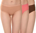 Women's Stretch-Fit Cotton Lycra Panties Pack of 3 – Brown, Coral Pink & Camel