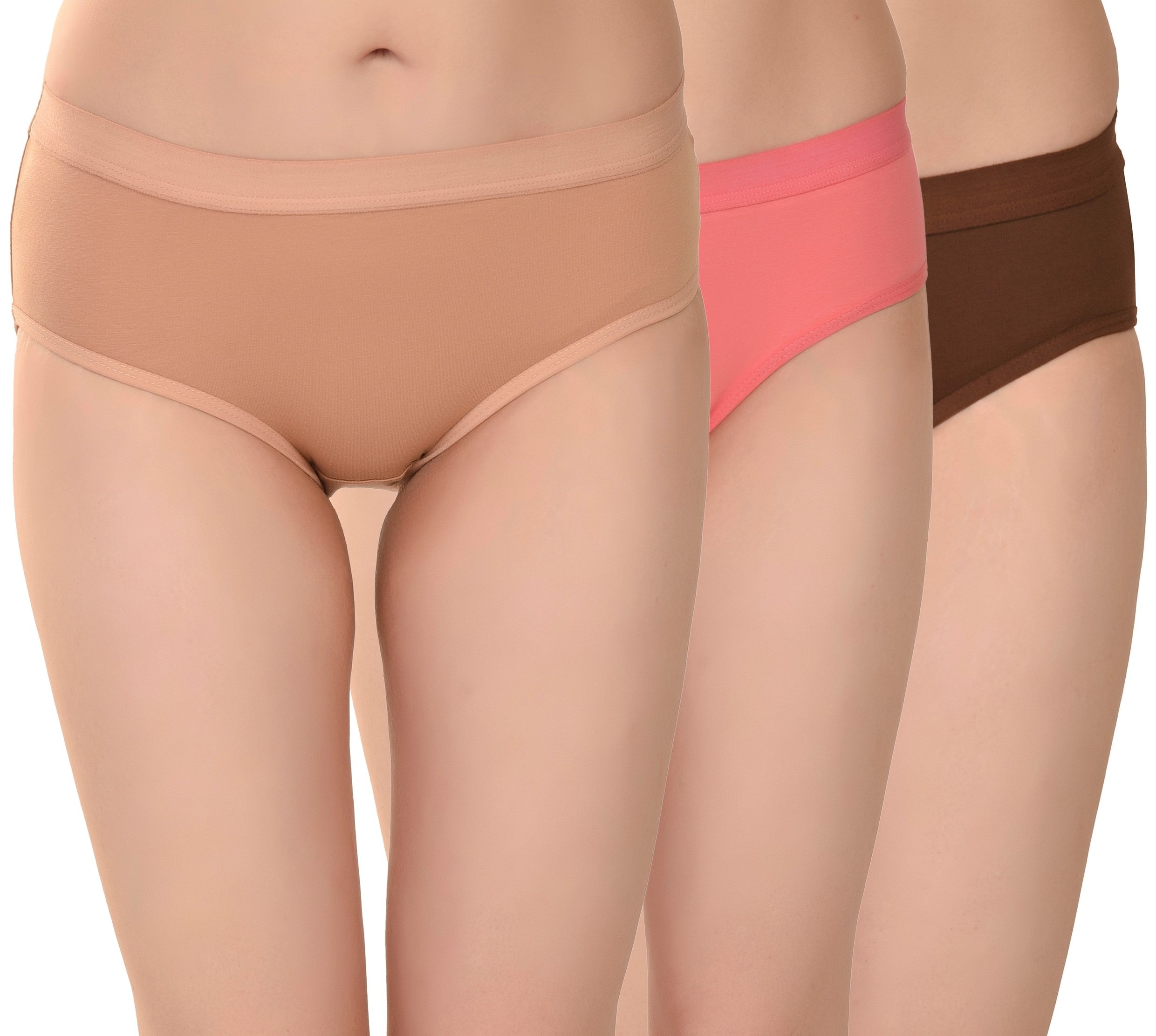 Women's Stretch-Fit Cotton Lycra Panties Pack of 3 – Brown, Coral Pink & Camel