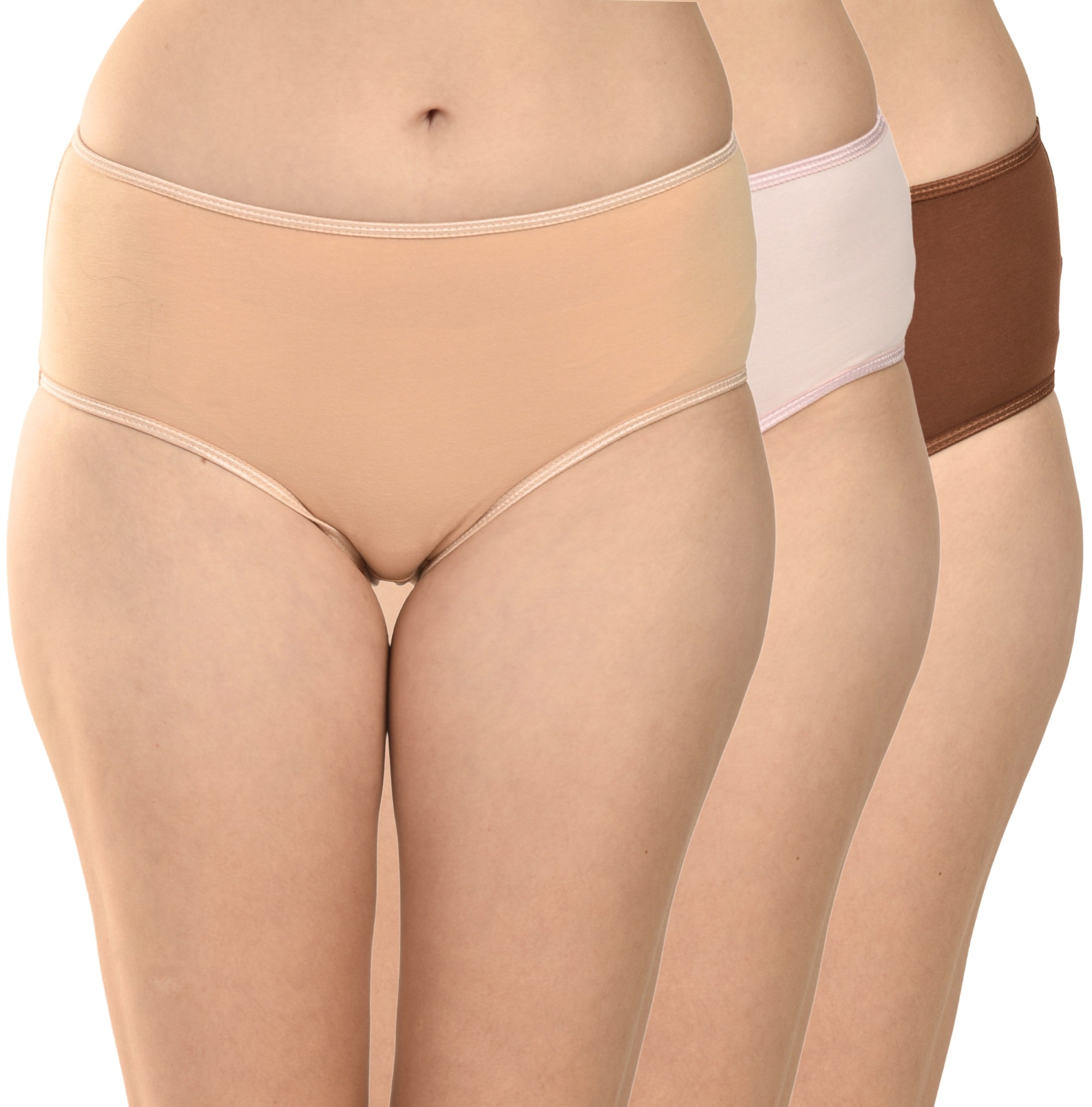 Women's Everyday Comfort Cotton Panties Pack of 3 – Brown, Pink & Peach