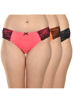 Women's Stretch Lace Panties Pack of 3 – Pink, Orange & Grey