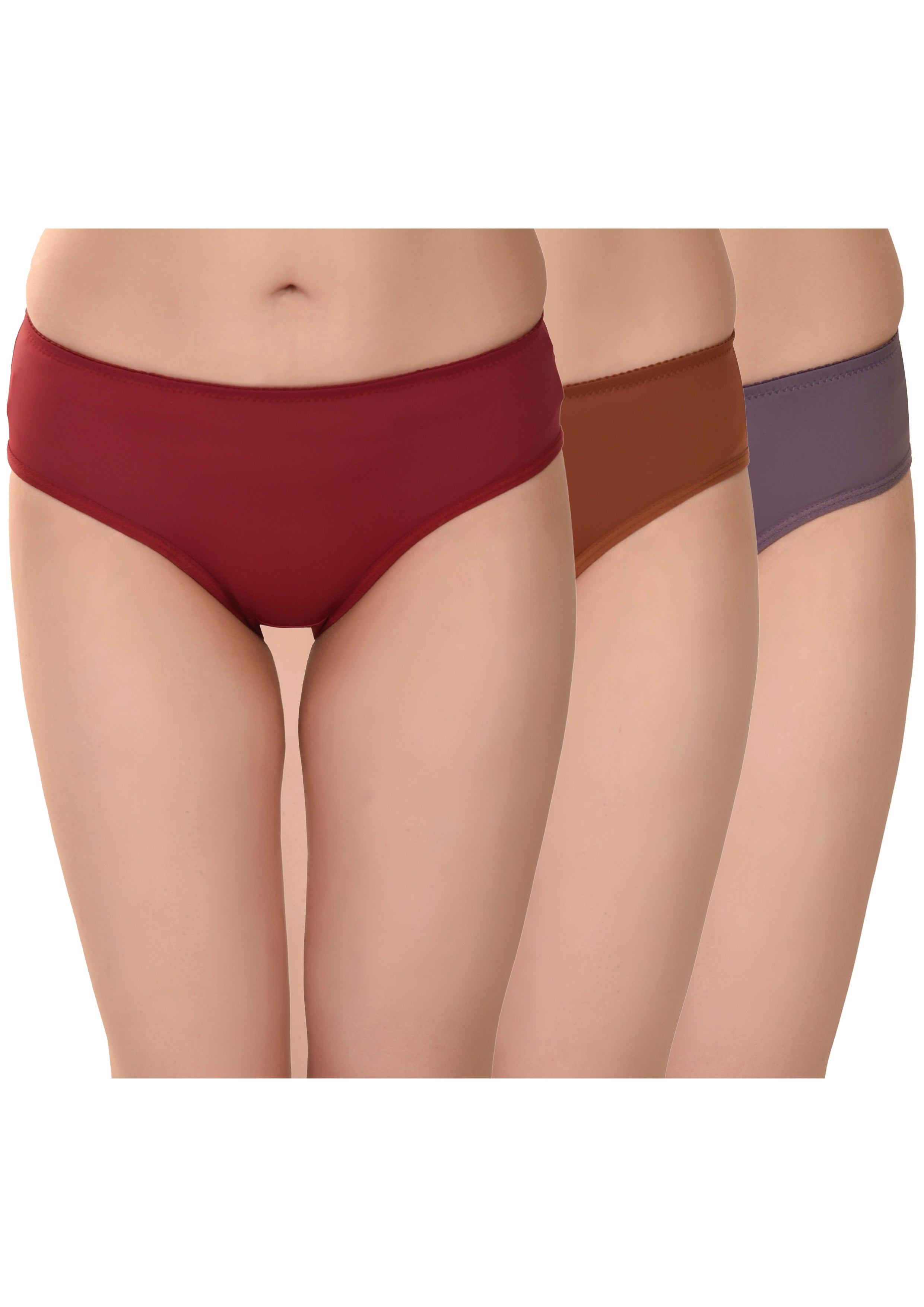 Women's Silky Nylon Modal Panties Pack of 3 – Brown, Maroon & Purple