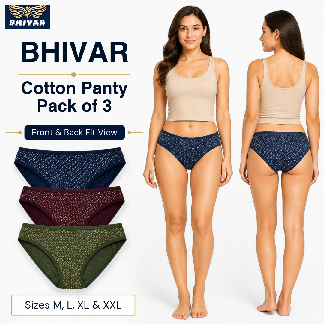 Women's Cotton Panties – Pack of 3 | Blue, Green & Wine