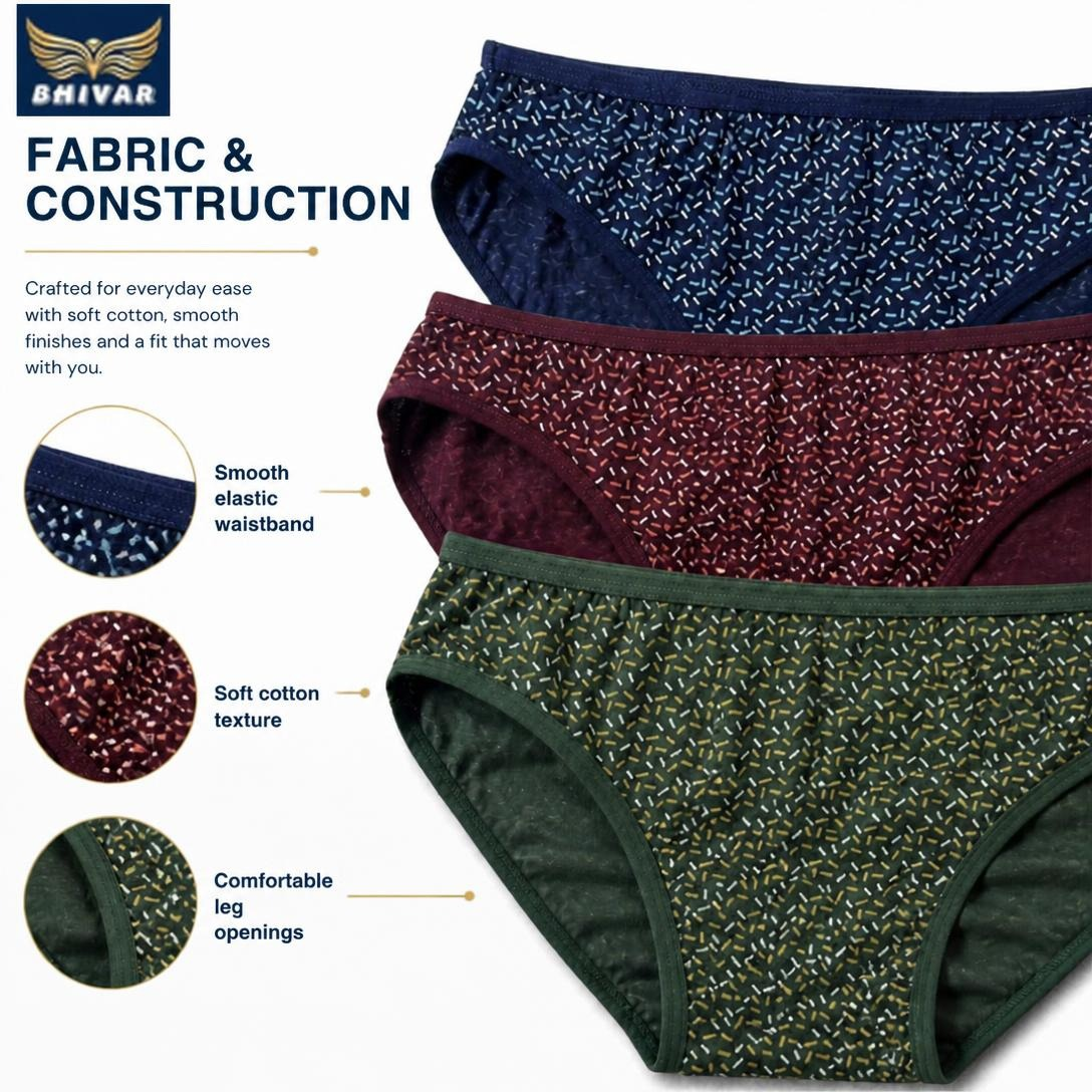 Women's Cotton Panties – Pack of 3 | Blue, Green & Wine