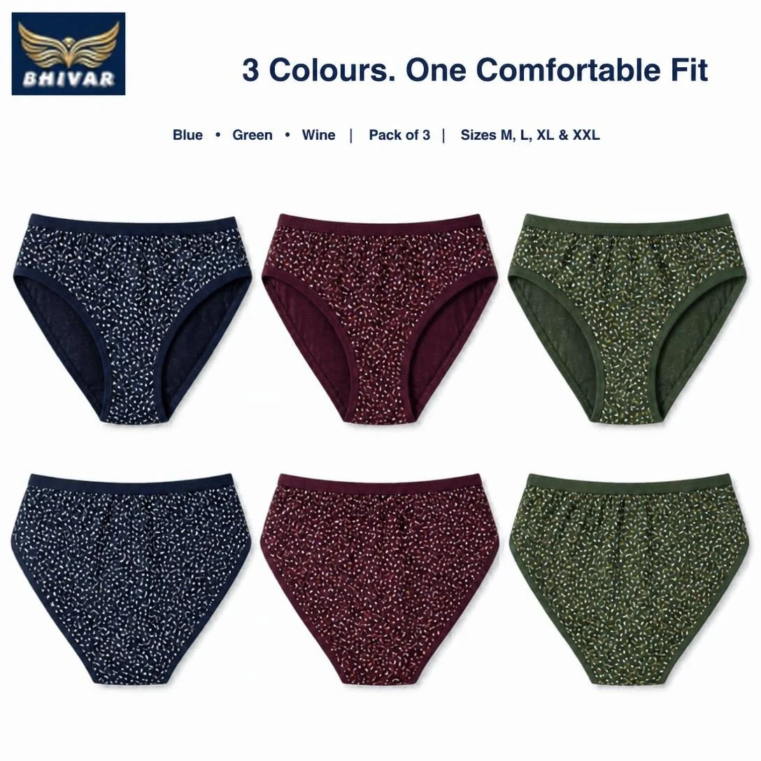 Women's Cotton Panties – Pack of 3 | Blue, Green & Wine