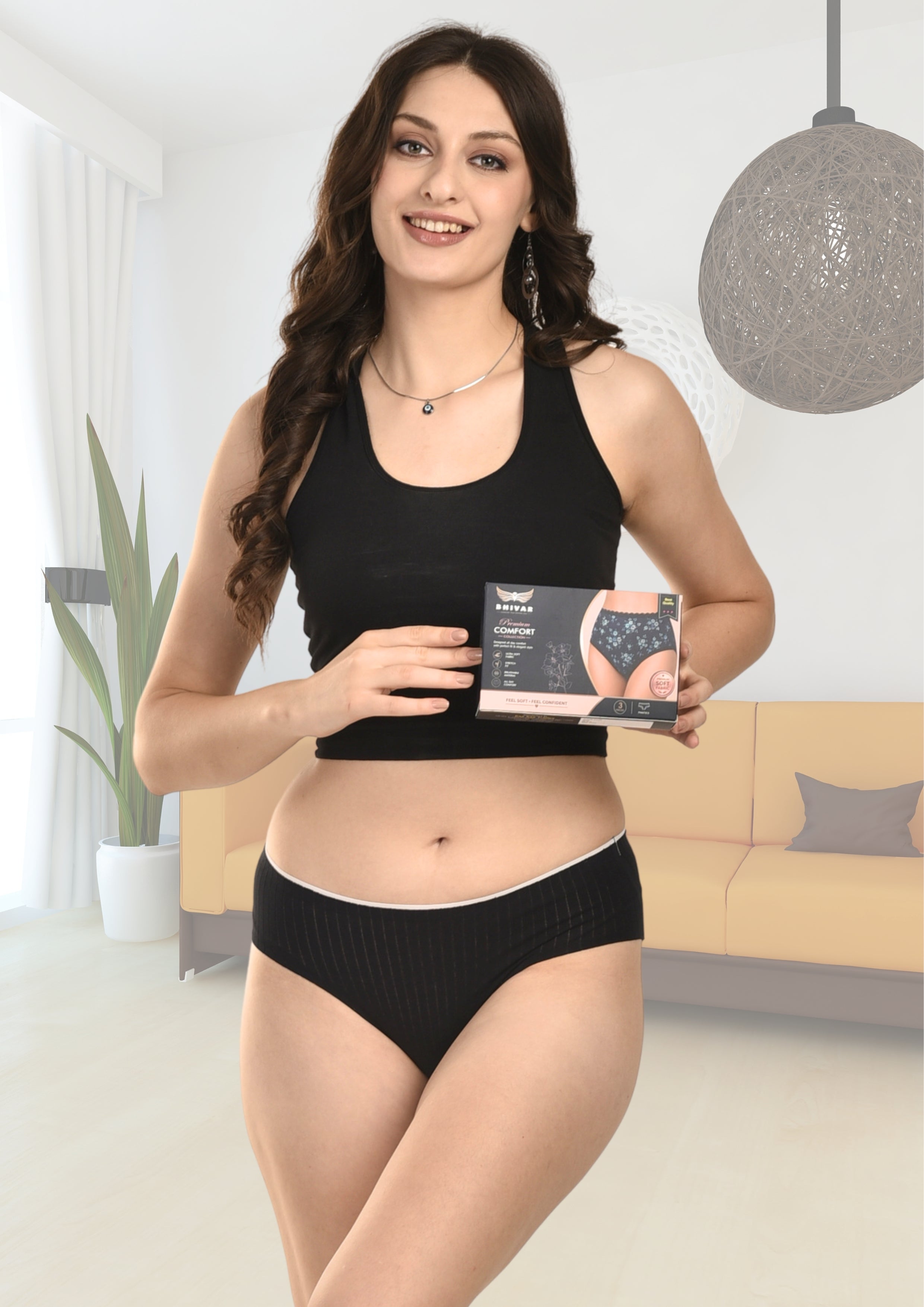 Black Cotton Seamless Panties Pack of 3