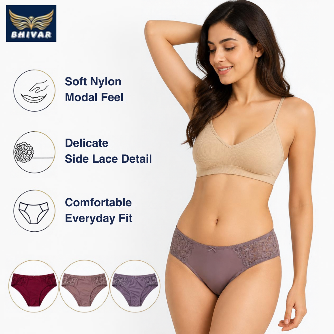 Women's Nylon Modal Panties – Pack of 3 | Maroon, Dusty Pink & Lavender