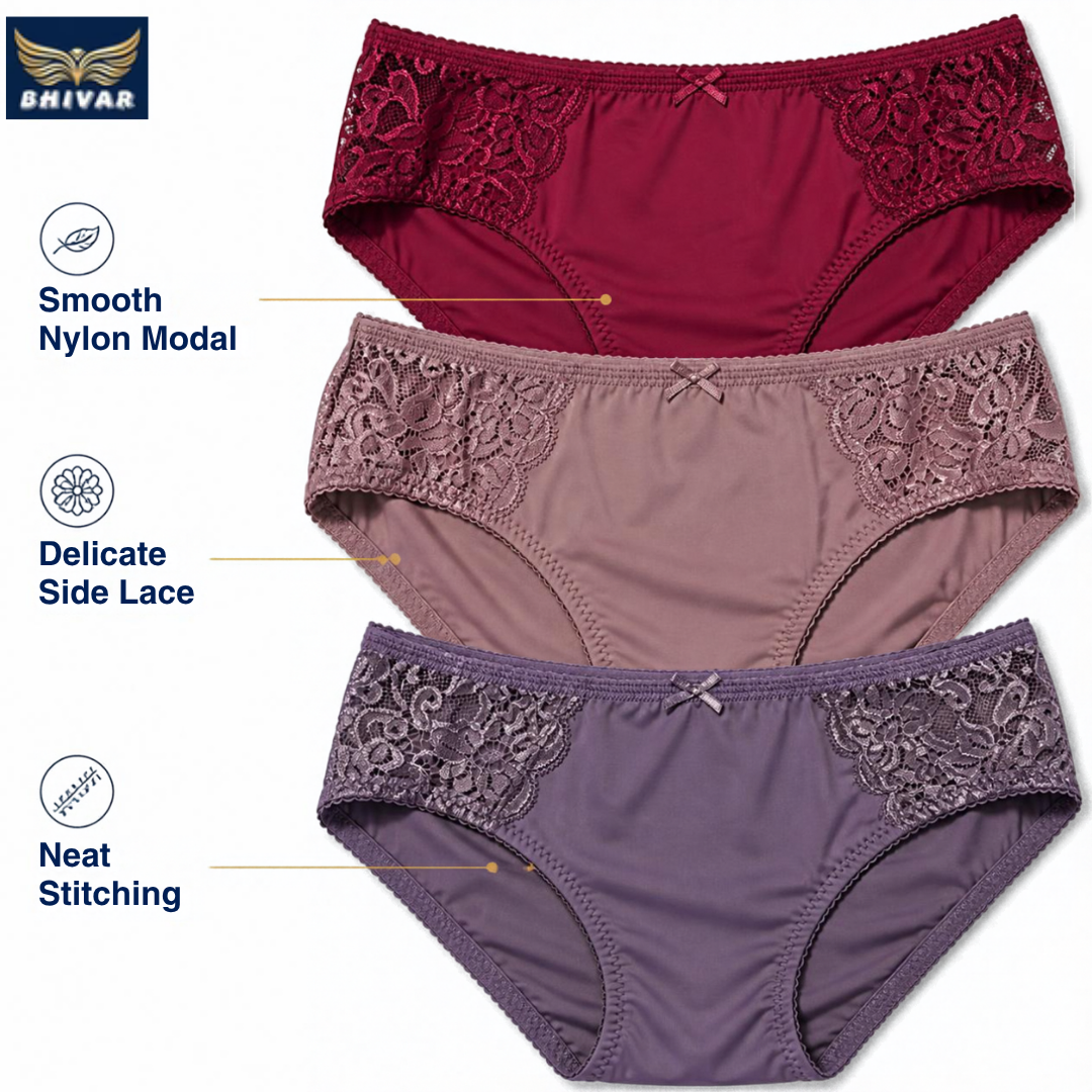 Women's Nylon Modal Panties – Pack of 3 | Maroon, Dusty Pink & Lavender