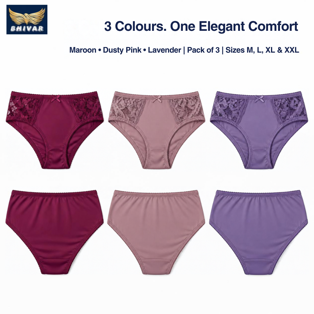 Women's Nylon Modal Panties – Pack of 3 | Maroon, Dusty Pink & Lavender